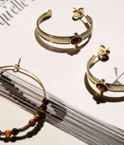 Boucles D'oreilles Favela (Acier Doré) -Bijoux Fantaisie boucles doreilles favela acier dore oeil de tigre nature morte