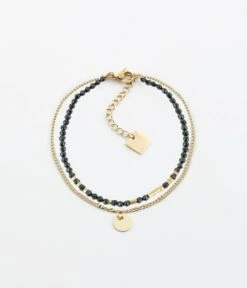 Bracelet Apache (Acier Doré) -Bijoux Fantaisie bracelet apache acier dore onyx noir